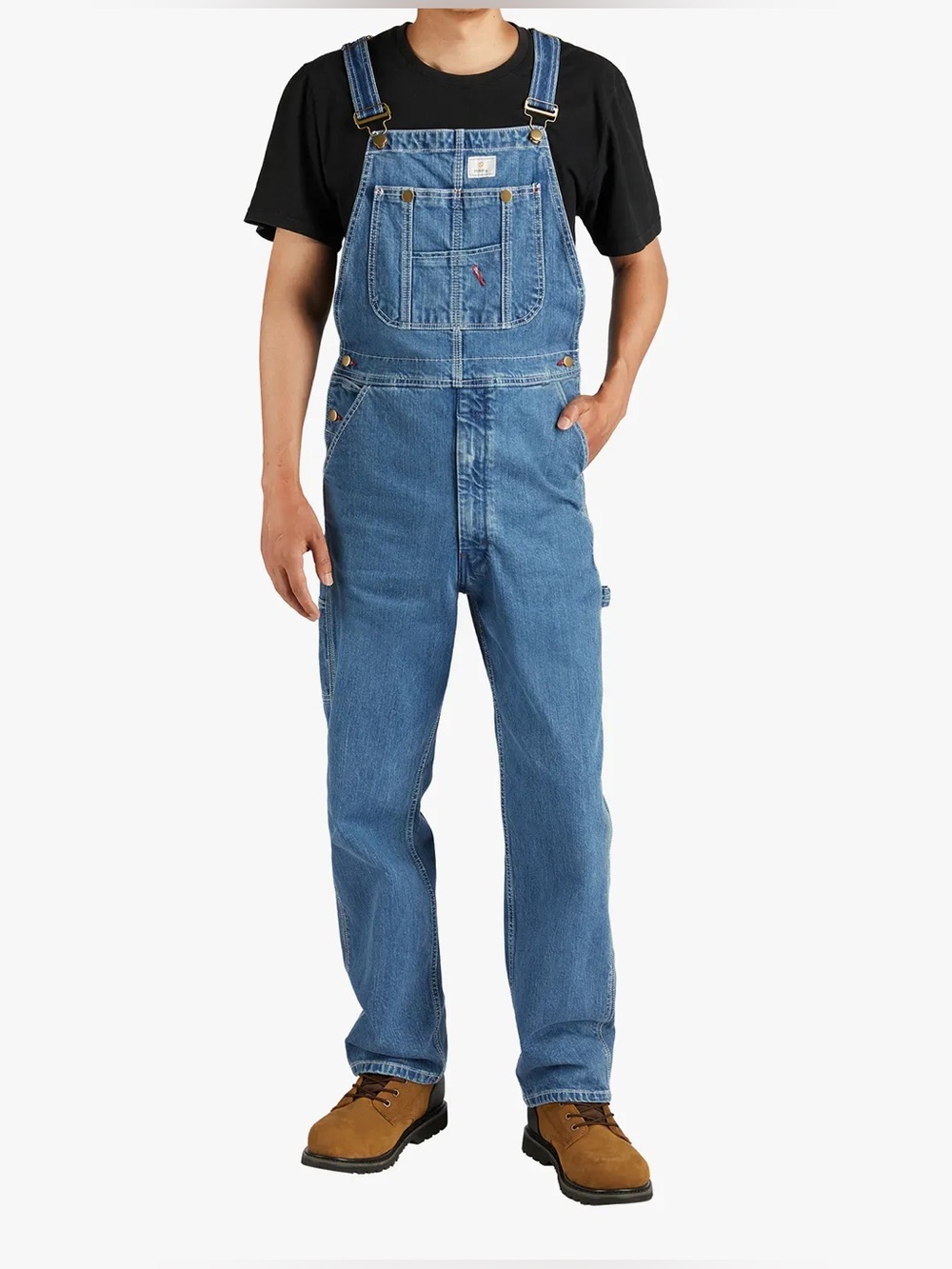 HISEA Mens Denim Bib Overalls 30W 30L Stone Wash Blue Workwear Utility Carpenter